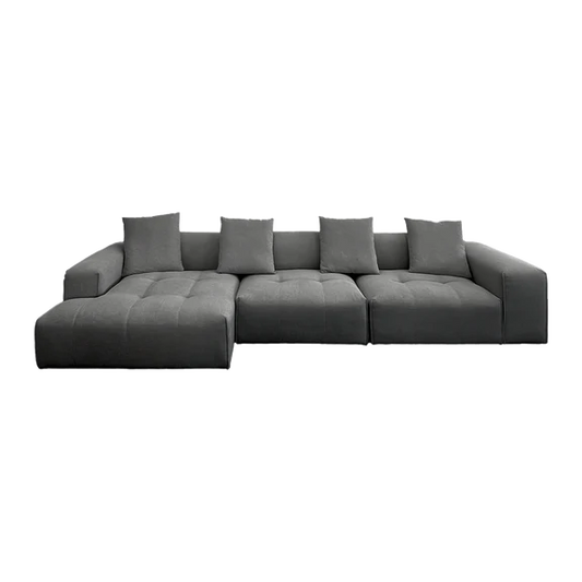Boss Sectional Fabric Sofa With Chaise And 4 Cushions, Dark Grey,3770x1440x640mm